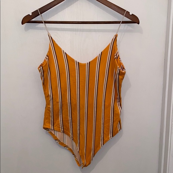 gaze Tops - Gaze orange striped thin strap body suit